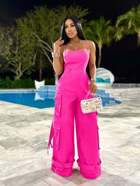 Women's Sexy Strapless Multi-Pocket Workwear Wide Leg jumpsuit