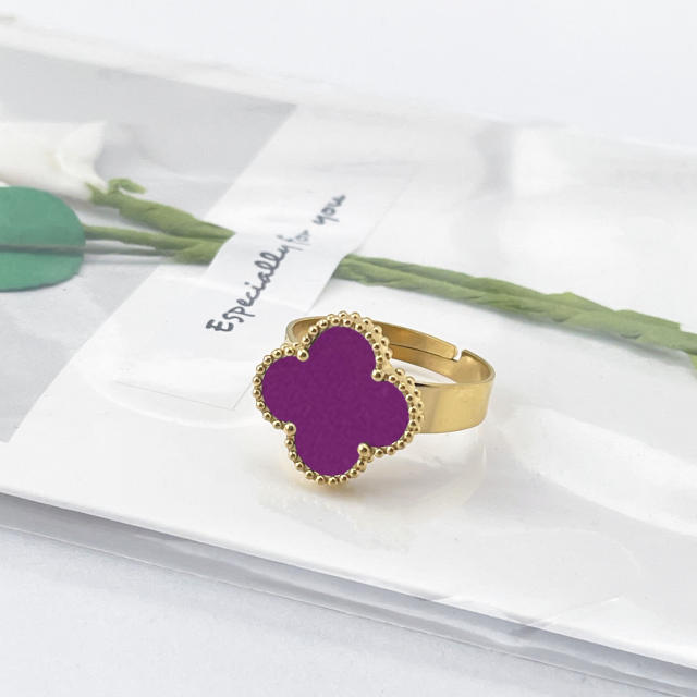 New 15mm large four-leaf clover stainless steel rings