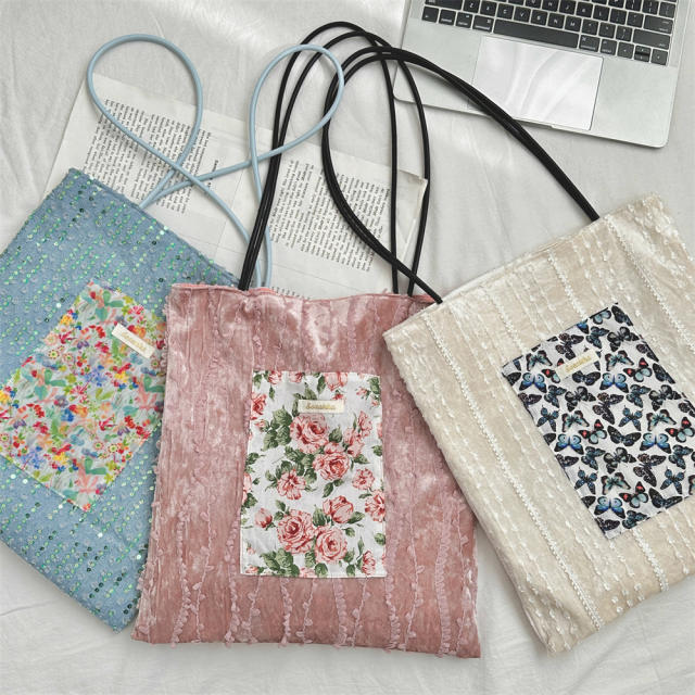 New Pearlescent Canvas Bag Large Capacity General Bag Girl's Lace Portable tote Bag