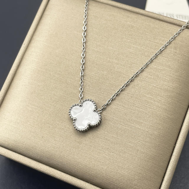 15mm Double-sided Titanium Steel Four-leaf Clover Necklace stainless steel necklace