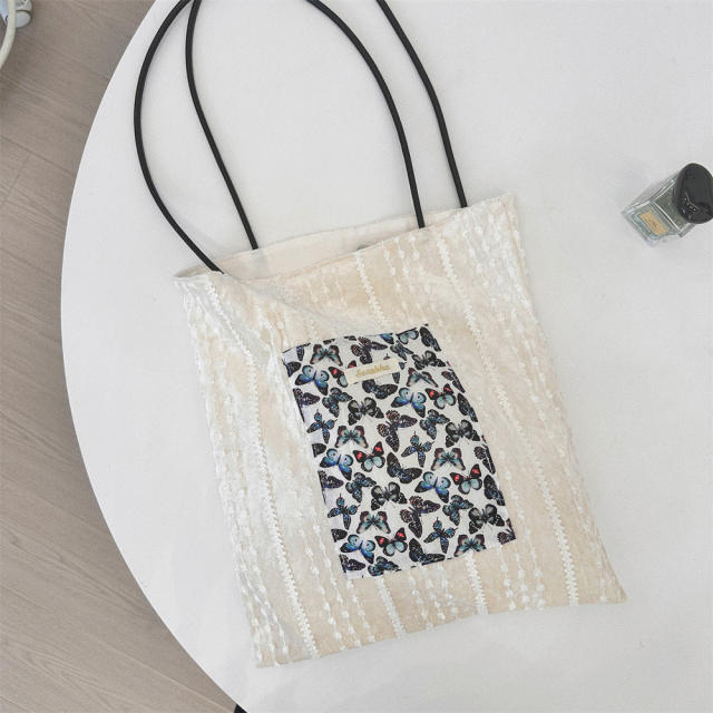New Pearlescent Canvas Bag Large Capacity General Bag Girl's Lace Portable tote Bag