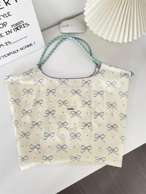 Korean Style Summer Large Capacity Shoulder Bag Drawstring Shopping Bag Fresh Floral Tote bag