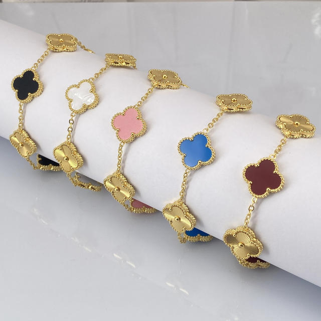 15MM five-flower laser bracelet 18K real gold thick electroplated four-leaf clover bracelet