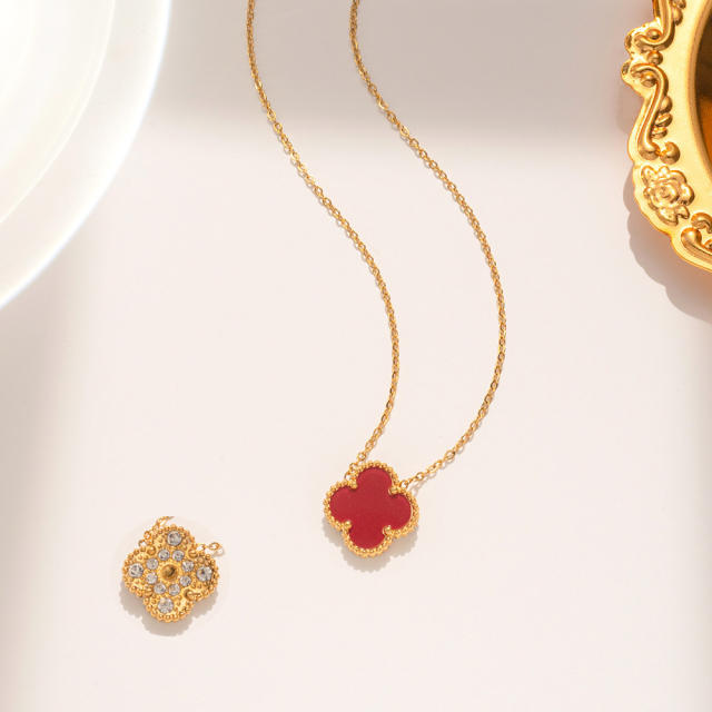 Classic Titanium Steel Diamond-Encrusted Double-Sided Four-Leaf Clover necklace