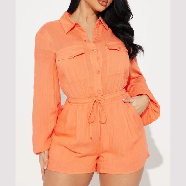 2025 Summer Casual Women's Lasel Single-breasted Pocket Lace-up Elastomer Shorts suit
