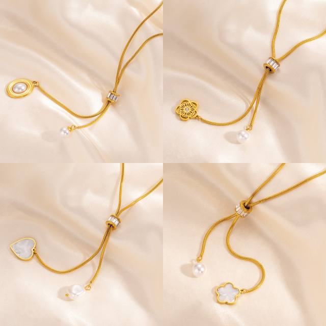 Non-fading Pearl Summer Women's Tassel Heart Necklace stainless steel necklace long necklace