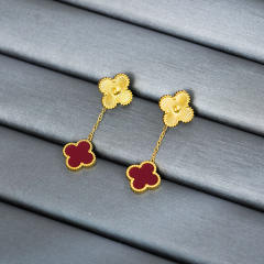 Classic colorful mother shell four leaf clover copper earrings