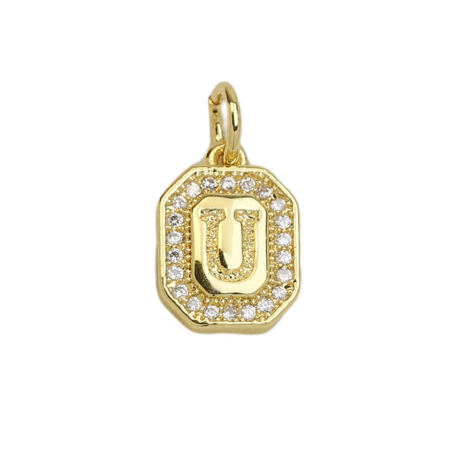 Square Zircon Copper Plated 18K initial letter Pendant Necklace