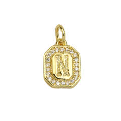 Square Zircon Copper Plated 18K initial letter Pendant Necklace