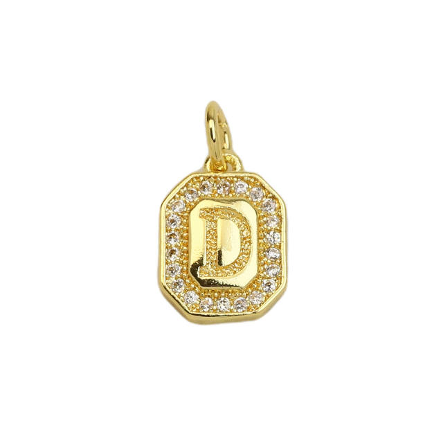 Square Zircon Copper Plated 18K initial letter Pendant Necklace