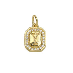Square Zircon Copper Plated 18K initial letter Pendant Necklace