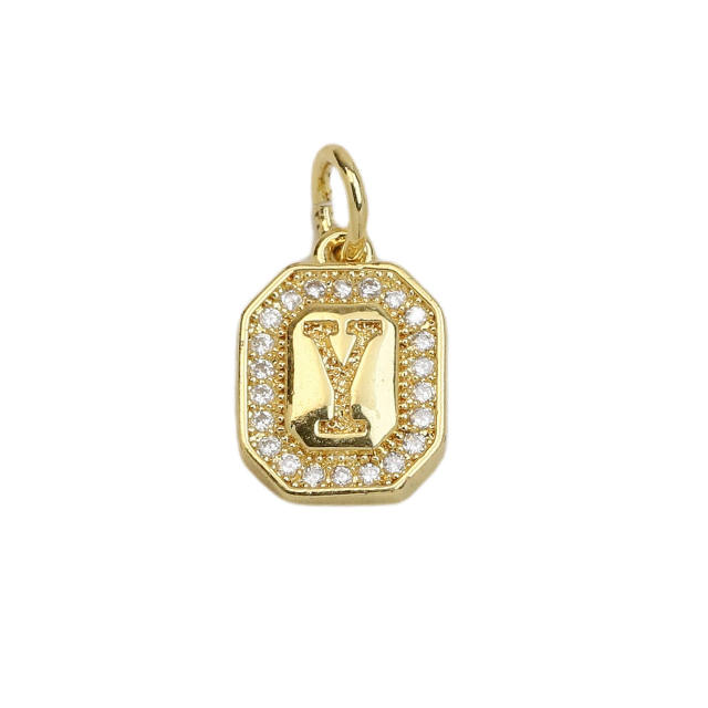 Square Zircon Copper Plated 18K initial letter Pendant Necklace