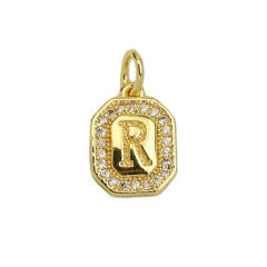 Square Zircon Copper Plated 18K initial letter Pendant Necklace