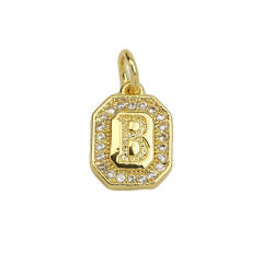 Square Zircon Copper Plated 18K initial letter Pendant Necklace