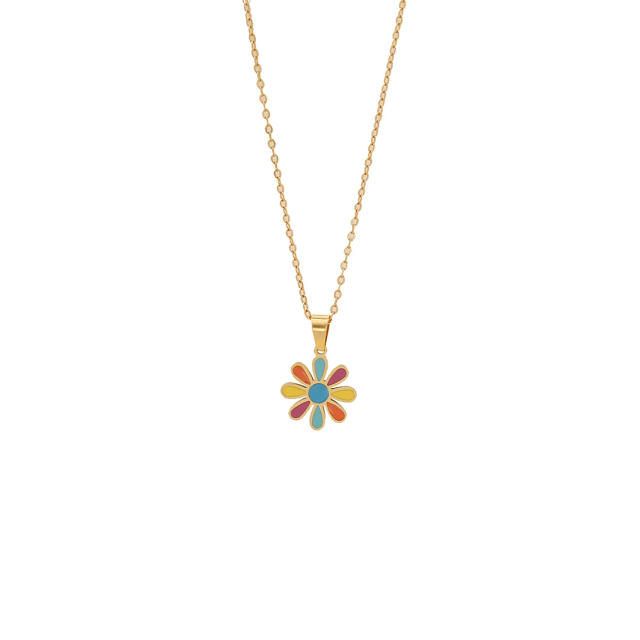 Color enamel flower butterfly heart elephant pendant stainless steel necklace