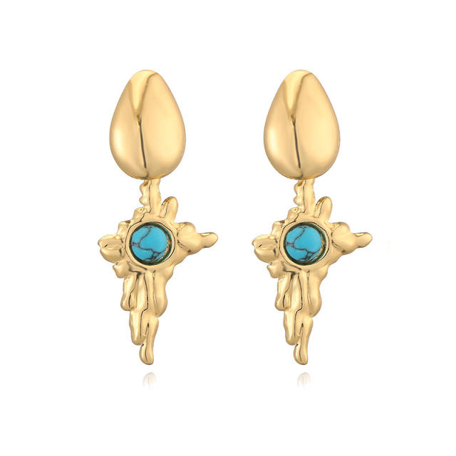 Vintage turquoise stone flower stainless steel earrings