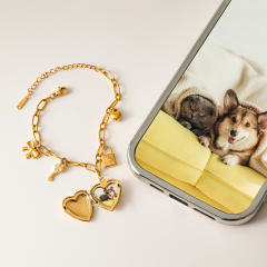 Locket heart charm stainless steel bracelet
