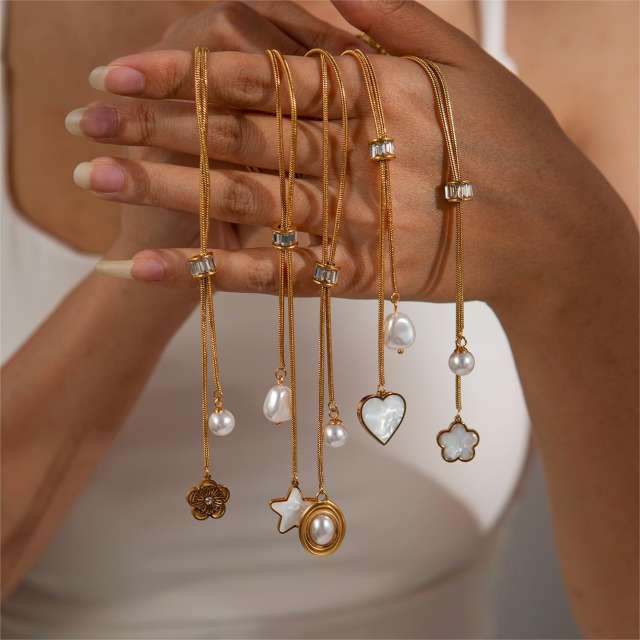 Non-fading Pearl Summer Women's Tassel Heart Necklace stainless steel necklace long necklace