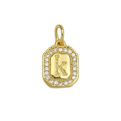Square Zircon Copper Plated 18K initial letter Pendant Necklace