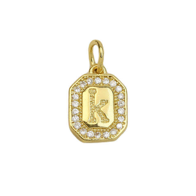 Square Zircon Copper Plated 18K initial letter Pendant Necklace