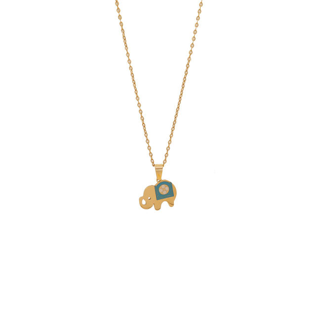 Color enamel flower butterfly heart elephant pendant stainless steel necklace