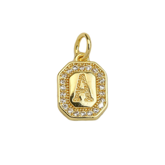 Square Zircon Copper Plated 18K initial letter Pendant Necklace