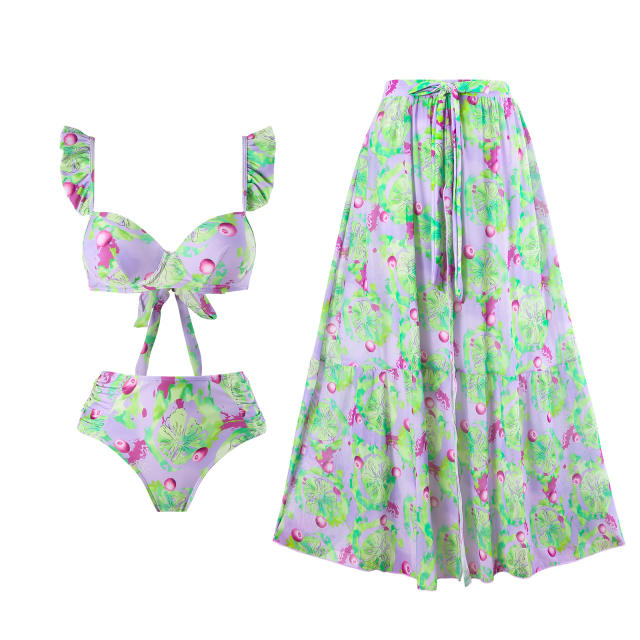 2025 hot sale color printing swimsuit skirt set