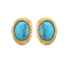 Vintage turquoise stone flower stainless steel earrings