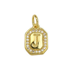 Square Zircon Copper Plated 18K initial letter Pendant Necklace