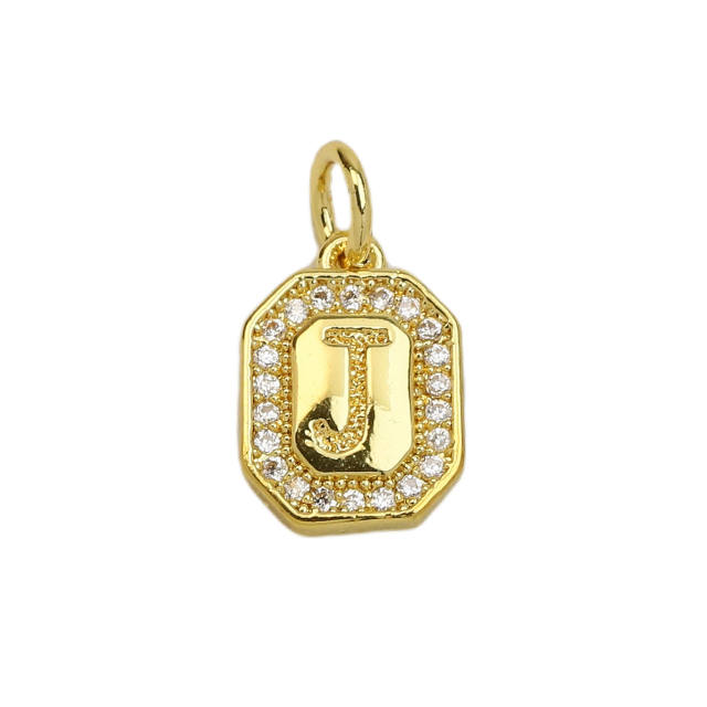 Square Zircon Copper Plated 18K initial letter Pendant Necklace