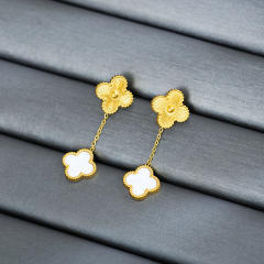 Classic colorful mother shell four leaf clover copper earrings