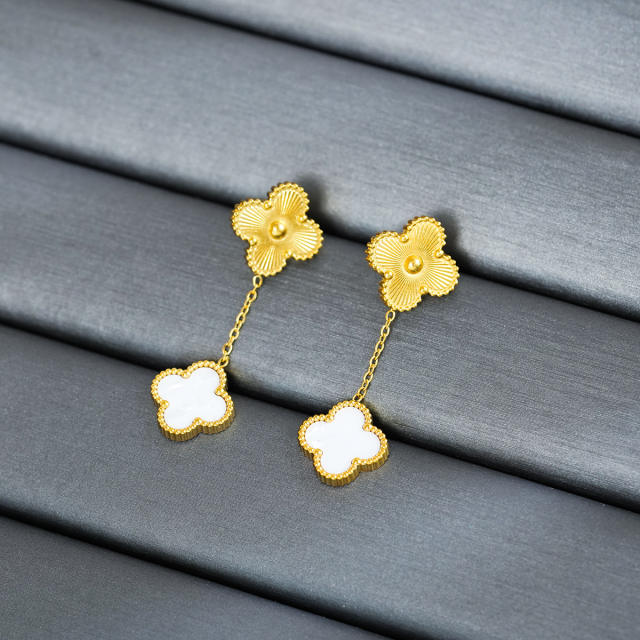Classic colorful mother shell four leaf clover copper earrings