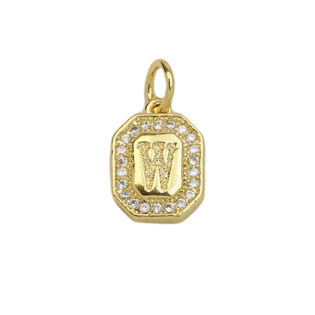 Square Zircon Copper Plated 18K initial letter Pendant Necklace