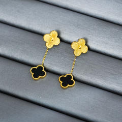 Classic colorful mother shell four leaf clover copper earrings