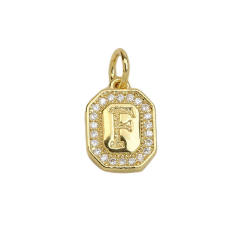 Square Zircon Copper Plated 18K initial letter Pendant Necklace