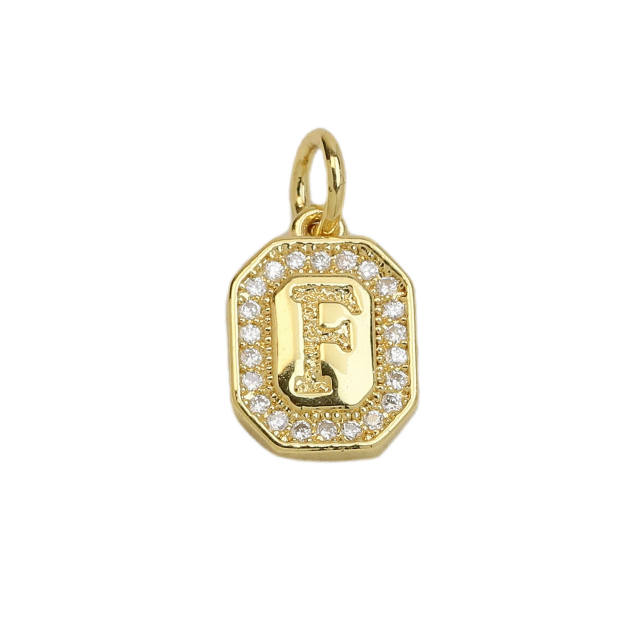 Square Zircon Copper Plated 18K initial letter Pendant Necklace