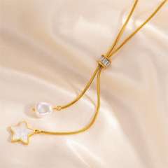 Non-fading Pearl Summer Women's Tassel Heart Necklace stainless steel necklace long necklace