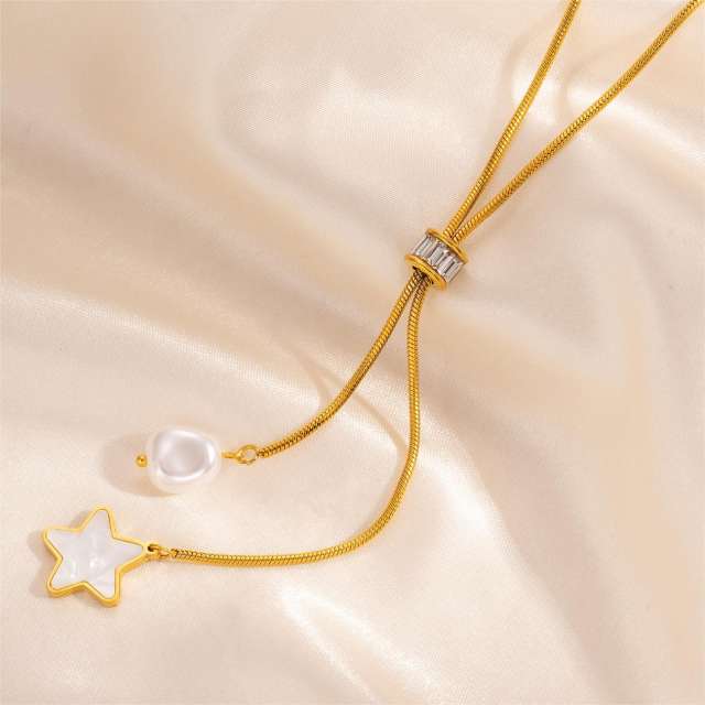 Non-fading Pearl Summer Women's Tassel Heart Necklace stainless steel necklace long necklace