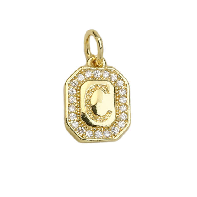 Square Zircon Copper Plated 18K initial letter Pendant Necklace