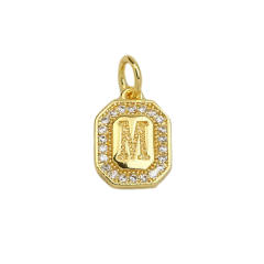 Square Zircon Copper Plated 18K initial letter Pendant Necklace
