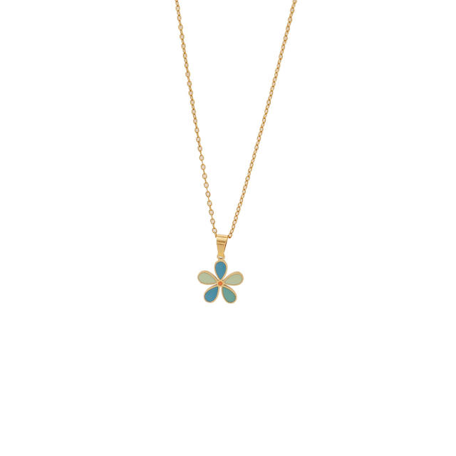 Color enamel flower butterfly heart elephant pendant stainless steel necklace