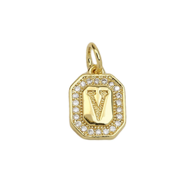 Square Zircon Copper Plated 18K initial letter Pendant Necklace