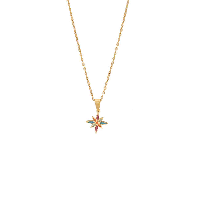 Color enamel flower butterfly heart elephant pendant stainless steel necklace