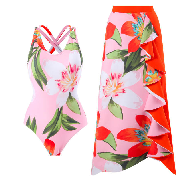 2025 hot sale color printing swimsuit skirt set