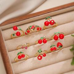 Sweet red enamel cherry strawberry copper rings