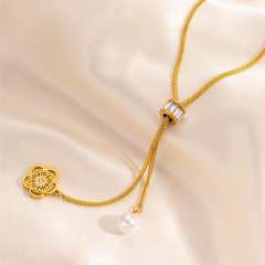 Non-fading Pearl Summer Women's Tassel Heart Necklace stainless steel necklace long necklace
