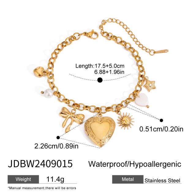 Locket heart charm stainless steel bracelet