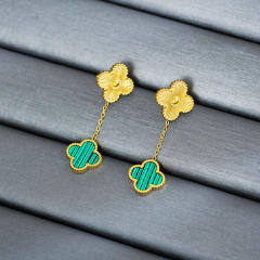 Classic colorful mother shell four leaf clover copper earrings