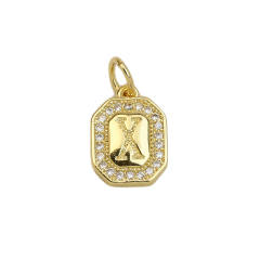 Square Zircon Copper Plated 18K initial letter Pendant Necklace