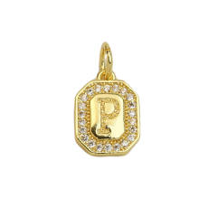 Square Zircon Copper Plated 18K initial letter Pendant Necklace